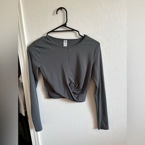 Yogalicious Gray Twist-Front Long Sleeve Crop Top